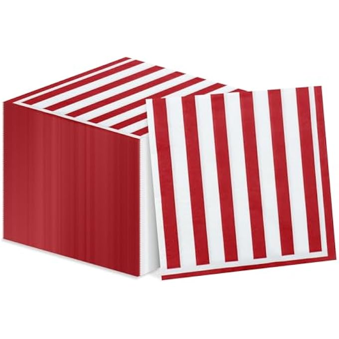 100 PCS RED AND WHITE STRIPED NAPKINS, CARNIVAL CIRCUS PARTY NAPKINS CARNIVAL PAPER NAPKIN FOR CARNIVAL CIRCUS PARTY, KIDS BIRTHDAY, BABY SHOWER - Image 2